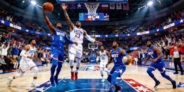 NBA全明星赛东西部明星球员同场竞技的精彩画面